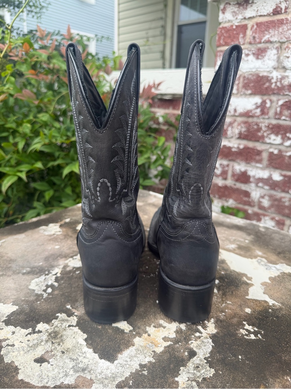 JB DILLON Reserve Black Leather Square Toe Cowboy Boots Sz 7.5B Gray Embroidery - Picture 6 of 16